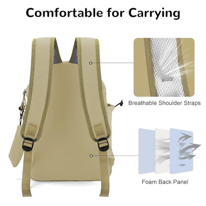 13L Mini Hiking Backpack for Women, Small Lightweight Travel Backpack with Detachable Pouch, Padded Cute Casual Daypack for Outdoor Daily, Khaki