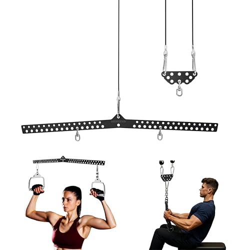 Multi-Grip LAT Pull Down Bar Hardened Powder-Coated Finish, 360° Rotating Stainless Steel Adapter, Neutral & Wide Grip Spreader Bar for Pulley System Gym & Cable Machines - color: BLACK-38&6in