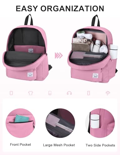 VASCHY School Backpack, Lightweight Water Repellent Backpack Men School Bag Women Children Boy Leisure for Girl School High School Teenagers College Business Travel, Pink, M, Backpacks Handbags - color: Pink