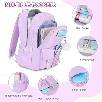 Scothen Backpacks for Girls, Girls Backpack with Lunch Box & Pencil Pouch for Teens Girl Kids Elementary Middle High School College Student Bookbag Daypack Laptop Travel Backpack for Women - color: Purple