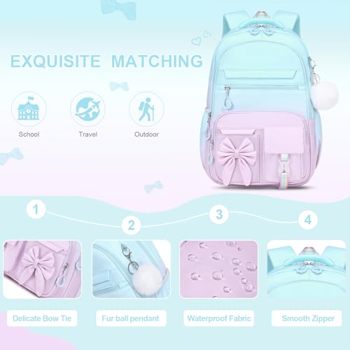 DIGOBAY Backpack for Girls, 3PCS Girls Backpack for School with Lunch Bag Pencil Case, Cute Kids Teens Bookbag for Kindergarten Elementary Preschool Middle School - color: Gradient Blue-purple