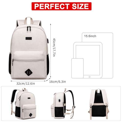 Casual Laptop Backpack,School Backpack Large Bookbag with USB for High School College Students Office Business, Beige - color: Beige, size: 15.6 Inch
