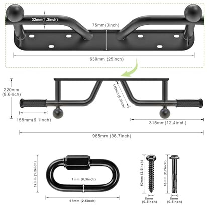 SELEWARE Heavy Duty Wall Mounted Pull Up Bar - Fully Welded Multifunctional Chin Up Bar with Ball Finger Training & Accessory Hooks, 600LB Capacity for Support Beam/Joist/Doorway