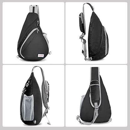 ZOMAKE Sling Bag,Small Crossbody Sling Backpack,Water Resistant Shoulder Daypack for Travel,Anti Thief Chest Bag for Hiking(Black) - color: Black