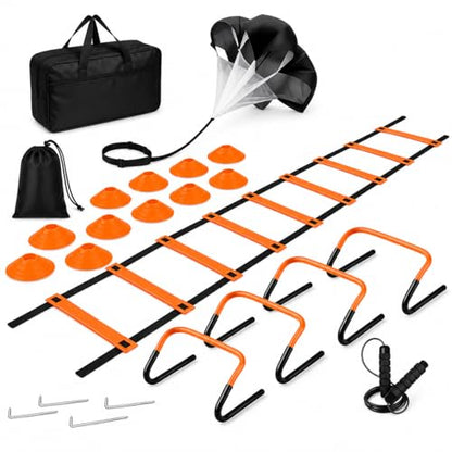 Qianly Multicolor Agility Ladder Set, Speed Agility Kit for Football Training, 12 Piece Speed Training Equipment for Kids, Full Training Set