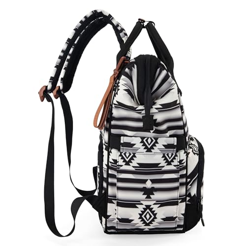 Montana West Wrangler Diaper Bag Backpack Aztec Callie Bag Travel Backpack Purses Western Multi-Function Baby Bags for Mom - color: Black