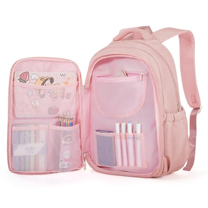 Cute Backpack For School Teens Girls, Aesthetic Kids Elementary School Backpacks, Waterproof Middle Students Bookbag, Large Capacity Backpack For College Women Men (Pink) - color: Pink