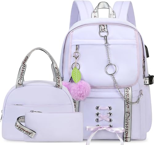 Spotted Tiger School Backpack for Girls Backpack with Lunch Box Backpacks for Teen Girl Backpacks School Bag Bookbag (Purple) - color: Purple