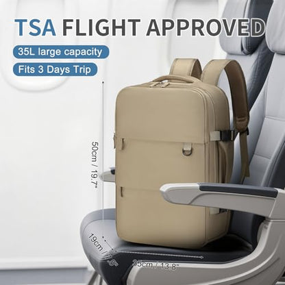 Travel Backpack for Men Women, 35L Laptop Backpack W/Shoe Compartment, Water Resistant Flight Approved Fits 15.6-inch Laptop, Khaki - color: Khaki