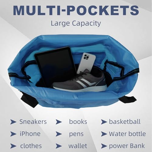 Tygelluis Drawstring Backpack, Waterproof Gym Bag with Water Bottle Pocket for Women Men, Pull String Sport Bag for Swim, Soccer and Basketball,Blue - color: Blue1