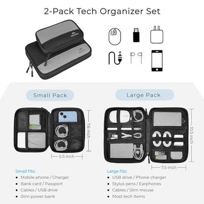 MATEIN Cord Organizer Travel Case, Cable Storage Bag, 2 Pack - size: Small