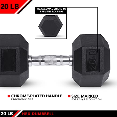 JFIT Rubber Hex Dumbbell - style: 20lb (Single)