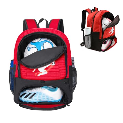 Soccer Ball Bag-Backpack for Basketball,Volleyball with Cleat Shoes and Ball Compartment for Sports Team,Trainning - color: Brighten Red