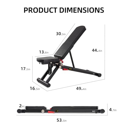 DHT Weight Bench, Adjustable Weight Benches for Home Gym, Workout Bench with Fast Folding, Incline Decline Bench Press for Full Body, Black