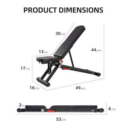 DHT Weight Bench, Adjustable Weight Benches for Home Gym, Workout Bench with Fast Folding, Incline Decline Bench Press for Full Body, Black