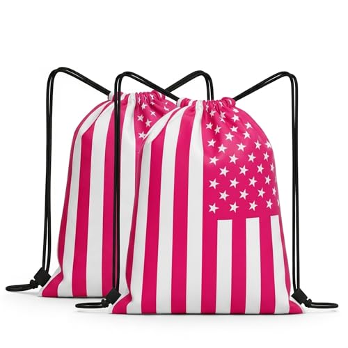 Pink American Flag Drawstring Backpack, Lightweight Cinch String Sports Sackpack for Men & Women,pack of 2 - color: Americanflag-pink
