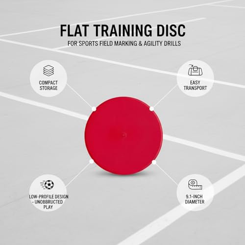 Flat Sports Training Disc Marker, Low-Profile TPE Field Cone for Soccer Agility Drills & Boundary Lines, 9.1 x 9.1 Inch, Red (1 Pack)