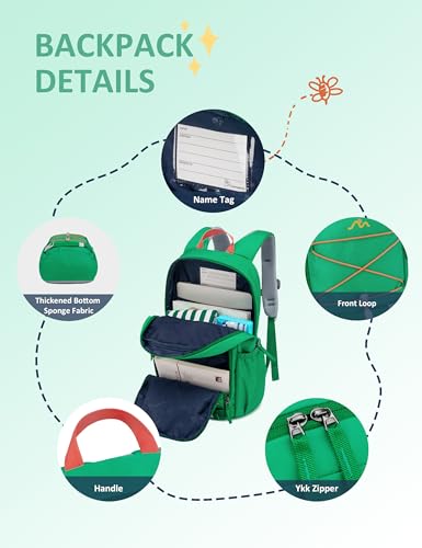 MOUNTAINTOP 18L Kids Backpack, Lightweight Children Daypack for Boys Girls, School Bag with Chest Strap, 29 * 16 * 45CM - color: Green