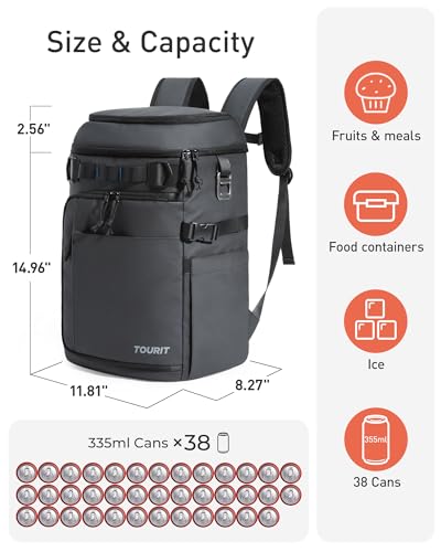 TOURIT Cooler Backpack 32 Cans Large Capacity Insulated Backpack Cooler Bag for Men Women to Picnic, Hiking - color: Light Gray