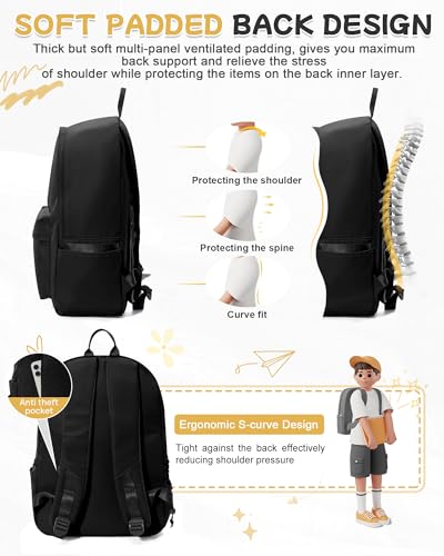 BJLFS Small Black School Backpack for Girls Women Waterproof High School Book Bag Cute Backpack for Men Teens Boys, Lightweight Simple Middle School Back Pack Daypack Gift - color: Black