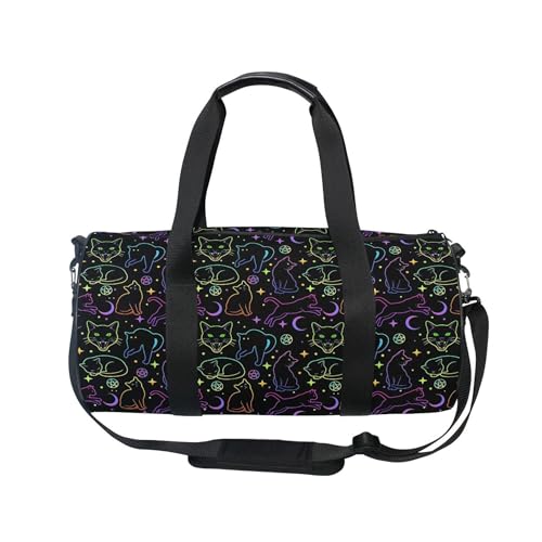 MNSRUU Sports Duffel Bags, Witchcraft Black Cats Athletic Gym Bag Overnight Workout Travel Tote Luggage for Men Women Yoga - color: Cat TH0029