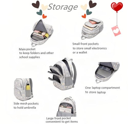 3Pcs Flower Daisy Backpack for Girls with Lunch Box Kids School Bag - color: 3pcs-gray