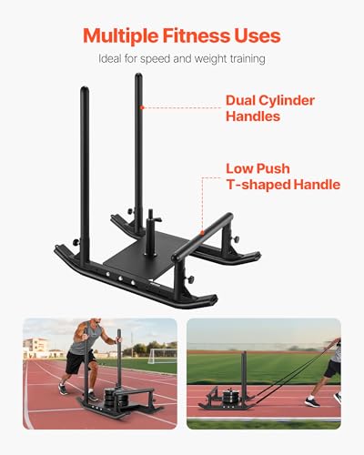 VEVOR Football Sleds and Chutes, Weight Sled, Football Training Pull Push Running Sled, Fitness Workout Sled Push Gym Equipment, Adjustable Height Handle, Compatible 1/2 in Weight Plates - style: Multi Handle-BK