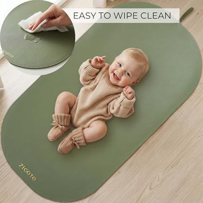 Beautiful Baby Diaper Changing Mat Made of Vegan Leather - Soft & Foldable - color: Sage Green