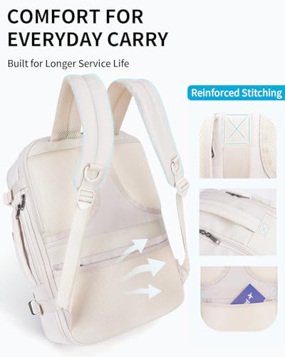 ECOHUB Carry On Travel Backpack, Expandable Airlines Personal Item Bag 18x14x8, Water Resistant 17 inch Laptop Backpack Flight Approved, 12 Pockets 30L Work Backpacks with Wet Pocket & Cable Slot - color: White, size: 18 inch underseat