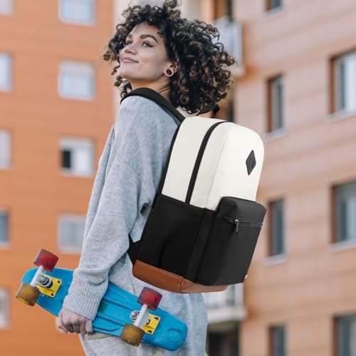 YAMTION School Backpack,Bookbag Teen Boys and Girls Black Beige - color: Black Beige, size: 15.6 inch