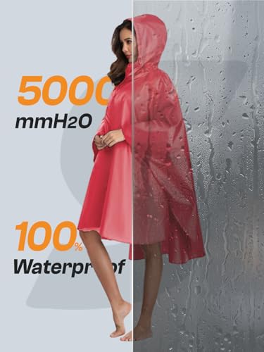 SaphiRose Unisex Rain Poncho Waterproof Raincoat Hooded for Adults Women with Pockets - color: Burgundy