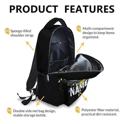 Kids Boys School Backpack Personalized Golf Backpacks Bookbag Back to School Supplies, 17 Inches Custom Name Cool Sport Back Pack for Travel Camping Casual (Black) - color: Color 7-1