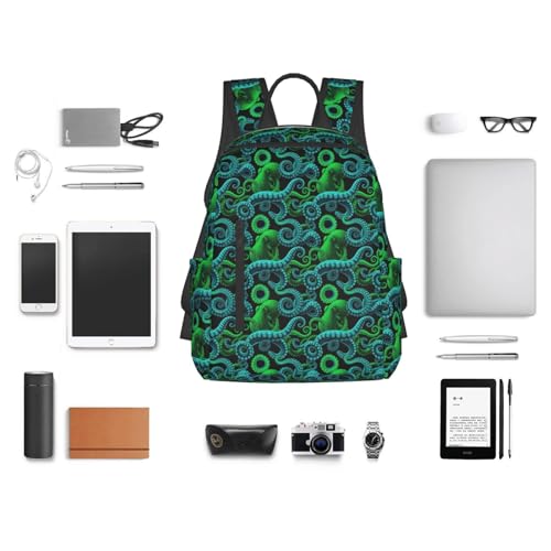 Travel Daypack Green Watercolor Octopus, Quick-Access Pocket, Side Bottle Holder, for Active Adults - color: Picture (50)