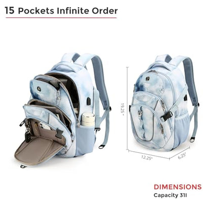 Swissdigital Laptop Backpack with USB Charging Port, Travel Backpack Fits 15.6 inches Computer, 31L Backpack for Men, Polka Blue | SD803-105 - color: Polka Blue