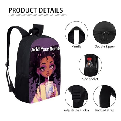 Afro Black Backpack School Kids Girls Name Custom Kids Bookbag Ages 4-6/3-5 Magic Personalized Book Bag for Student School Bag Elementary/Kindergarten - color: African Black Girl-2
