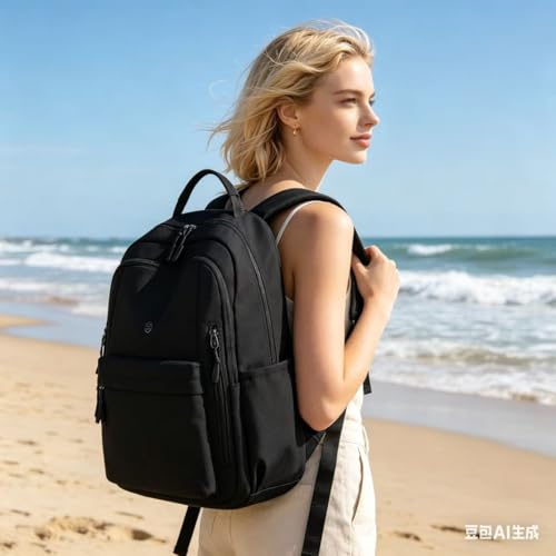 Casual Backpack, Multi-Pocket Design with Front Zipper Compartment (Black) - color: Black
