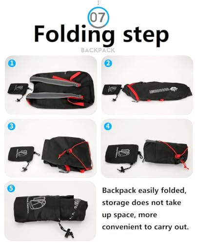 levayhill 16L Foldable Hiking Backpack,Small Packable Daypack,Black+Red | Lightweight ,Outdoor Collapsible Rucksack,Ultralight Folding Back Pack, Water Repellent, Men Women Travel Gym, Easy Carry-on - color: Black+red