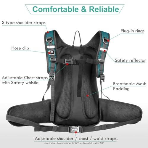 Mothybot Hydration Pack, Insulated Hydration Backpack with 2L BPA Free Water Bladder and Storage, Hiking Backpack for Men, Women, Kids for Running, Cycling, Camping - Keep Liquid Cool up to 5 Hours - color: Matte Emerald