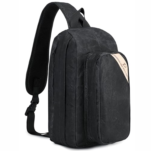 Padwa Lifestyle Black Crossbody Camera Bag - Waxed Memory Canvas Compact Camera Sling and Crossbody Bag with Fast Access,Versatile Lightweight Everyday Bag Great for Photographers Travel,Photography - color: Black