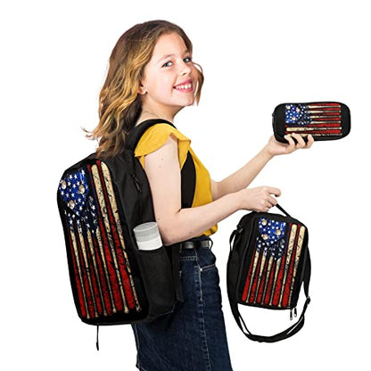 Giwawa American Flag Baseball School Backpack Set Lightweight Teen Girls Women Kids School Bags College Bookbag with Lunch Bag - color: Baseball Flag-1