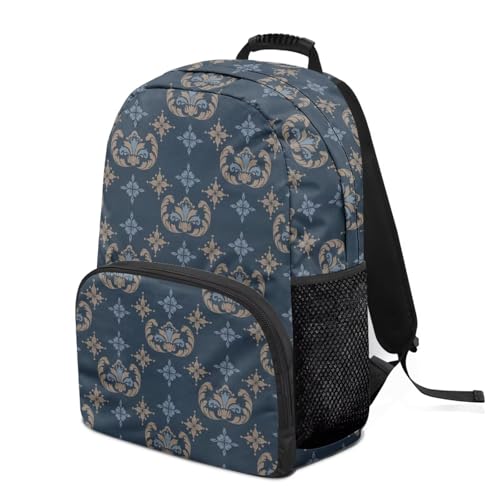 Vintage Floral Textured Print Fashionable Fully Printed Laptop Backpack for Students - Water-Resistant School Backpack with Elastic Side Pockets, Front Zipper Compartment (17.3x12.2x5.9in) - color: Vintage Floral Textured Print
