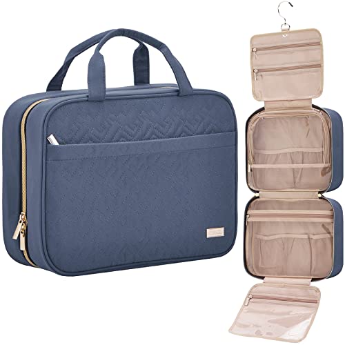 NISHEL Travel Toiletry Bag for women, Portable Hanging Organizer for Full-Sized Shampoo, Conditioner, Brushes Set, Makeup Accessories, Large Size, Aegean-Blue - color: Aegean-Blue, size: Large