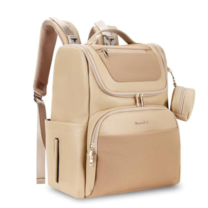 Large Leather Diaper Bag Backpack, Baby Travel Bag with Changing Pad, Insulated Pockets, Stroller Straps and Pacifier Case, Water-Resistant Diaper Bag for Mom and Dad, Khaki - color: Khaki