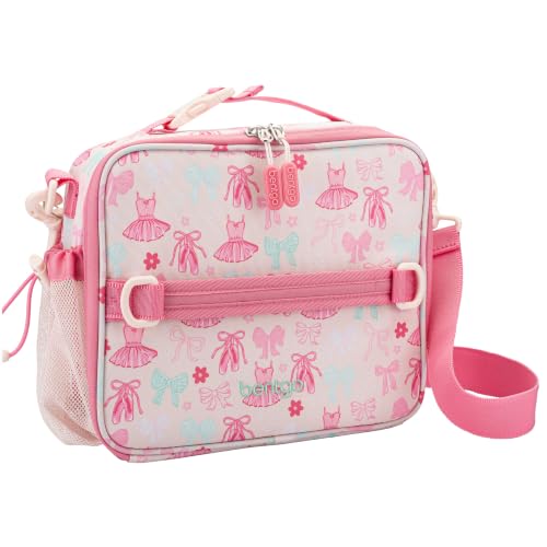 Bentgo Kids Prints Lunch Bag - Double-Insulated, Reusable, for Kids 3+, Adjustable Strap; Holds Lunch Box/Water Bottle/Snacks; Easy-Clean, Water-Resistant, Pockets (NEW Ballet & Bows) - color: Ballet & Bows
