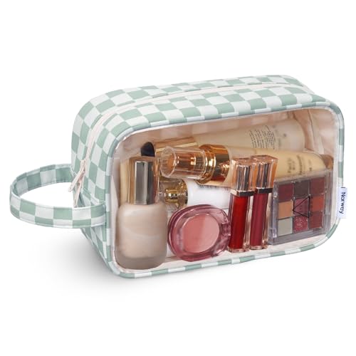 Narwey Clear Toiletry Bags for Traveling Women Men, Clear Travel Bags for Toiletries Makeup Bag Cosmetic Bag with Zipper, Make Up Organizer, Skincare Bag (Mint Green Checkerboard) - color: Y-Mint Green Checkerboard