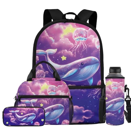 Dolphin Backpack for Girls Backpacks with Lunch Box Water Bottle Carrier and Pencil Case 4 Pieces Lightweight 1st Grade Backpack Girls Bookbag for Kindergarten School Supplies - color: Dolphin
