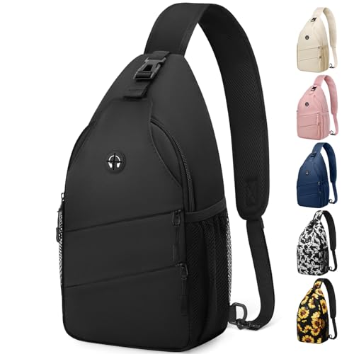Pritent Crossbody Bags for Women Men Trendy Sling Bag Backpack Casual Chest Bag with Convertible Shoulder Strap - color: Black, size: Large