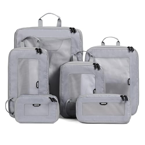 EPICKA TripCozy Compression Packing Cubes - 6 Set Durable Travel Organizer Bags with Mesh Top, Expandable Travel Accessories for Carry on, Luggage, Suitcase, Backpack (Light Grey) - color: Grey, size: Set of 6