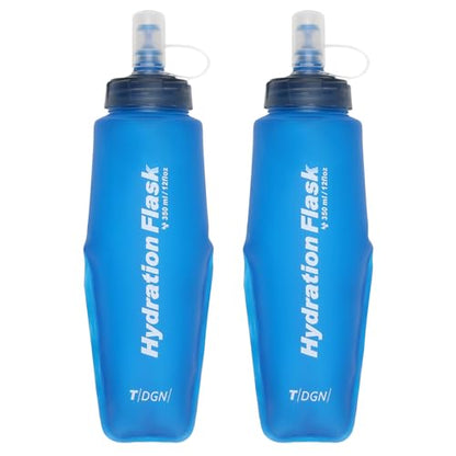 Azarxis TPU Soft Flask Collapsible Water Bottle Running Folding Gel Water Reservoir Handheld for Hydration Pack Hiking Cycling Climbing Jogging Marathon Trail Race - color: #04 Blue - 350ml - 2-pack