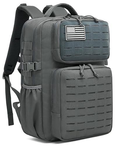 Wotony Military Tactical Backpack for Men Waterproof Daypack 3 Day Assault Pack Laser-Cut MOLLE Webbing Design with Water Bottle Holder Black Small Tactical Assault Bag (dark gray, 25L) - color: Dark Gray, size: 25L